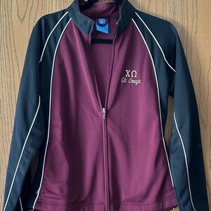 One of a Kind! Chi Omega Maroon and Black Zip-Up Jacket